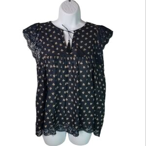 Ulla Johnson black floral eyelet blouse top cottagecore